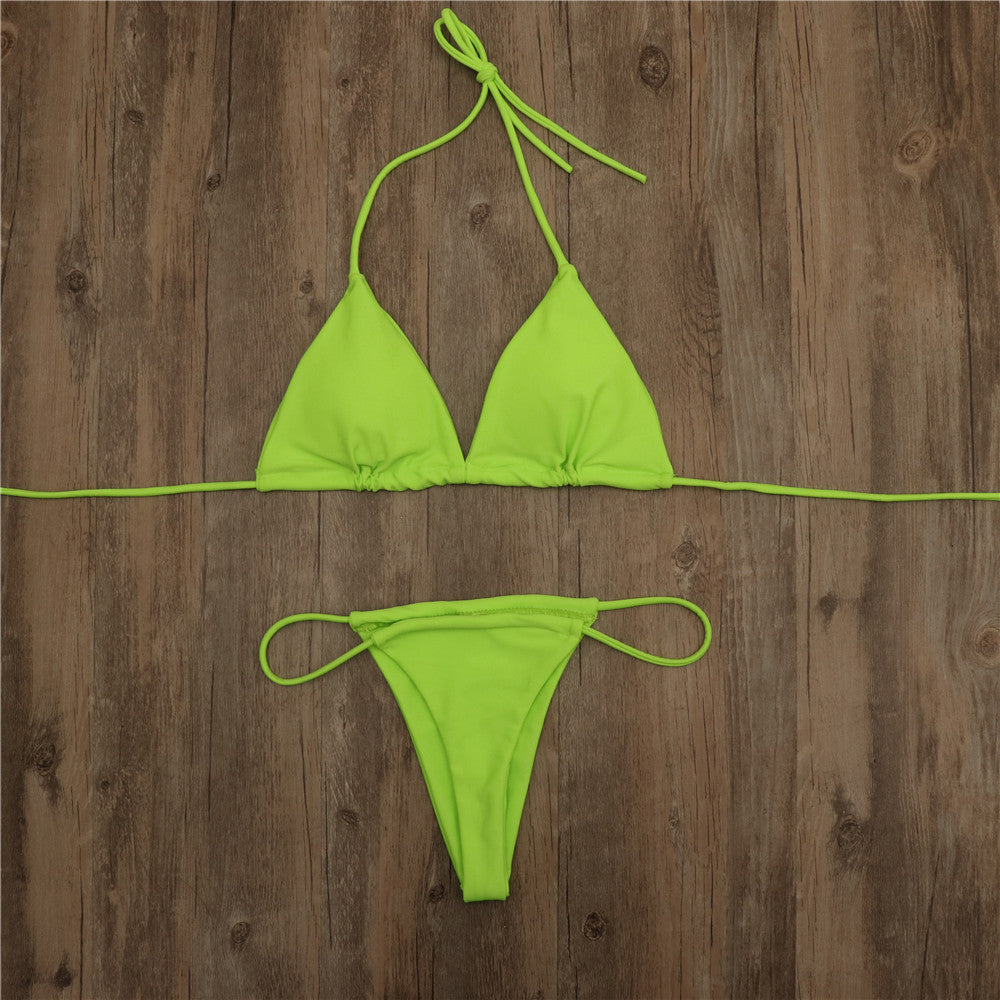 New European and American Export Swimwear Pure Color Three-Point Women's Swimsuit Sexy Split Bikini Spot Wholesale Bikini