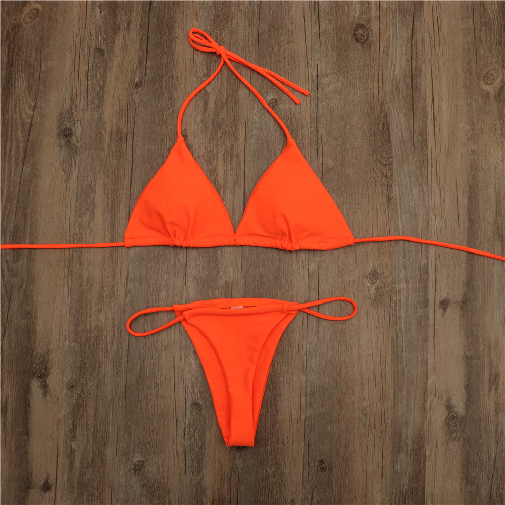 New European and American Export Swimwear Pure Color Three-Point Women's Swimsuit Sexy Split Bikini Spot Wholesale Bikini