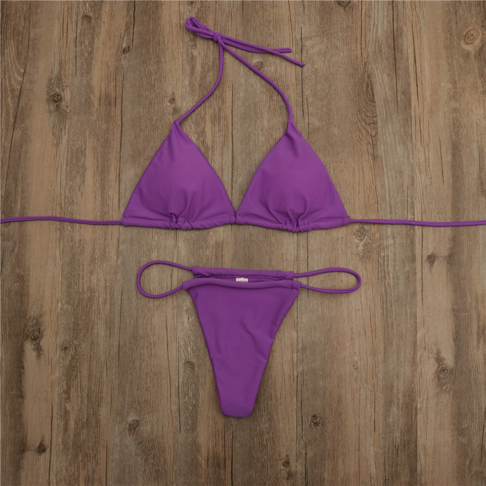 New European and American Export Swimwear Pure Color Three-Point Women's Swimsuit Sexy Split Bikini Spot Wholesale Bikini